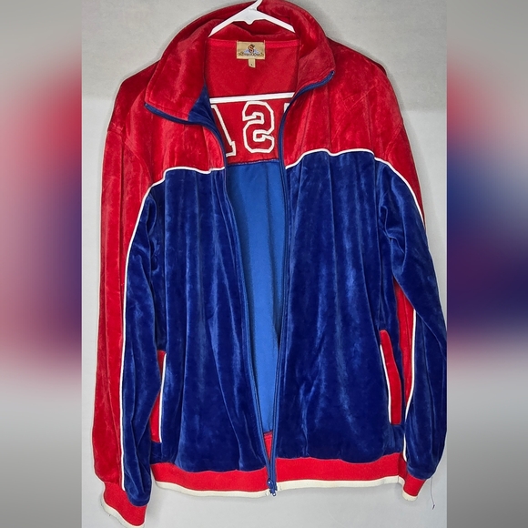 Sweatsedo Velour Track Jacket Mens Size Large Red White Blue USA Full Zip - Picture 1 of 7